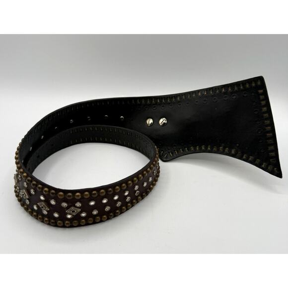 Jose Luis German Silver Buckle Brass & Rhinestone Studded Leather Western Belt main image 4
